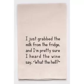 Kitchen Comedy: Natural Cotton Tea Towel - 'Milk vs. Wine Commentary