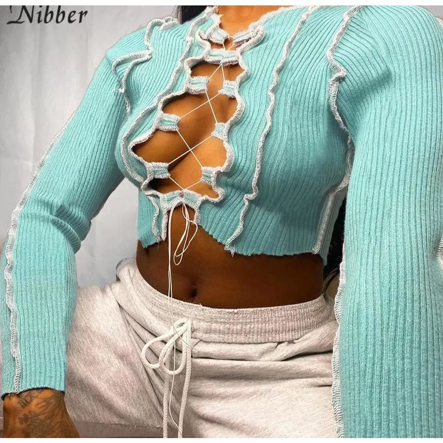 Lace Up Long Sleeve Crop Top