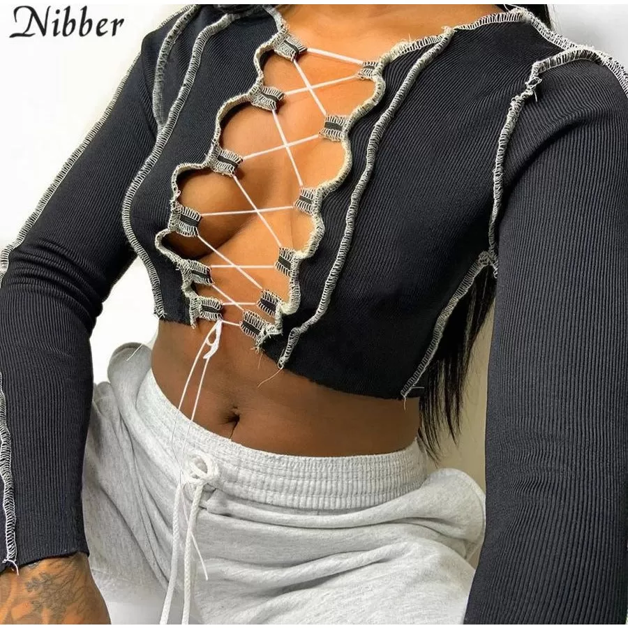 Lace Up Long Sleeve Crop Top