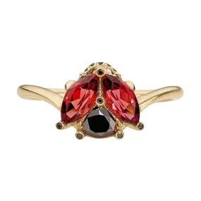 Ladybug Red Garnet & Black Diamond Ring