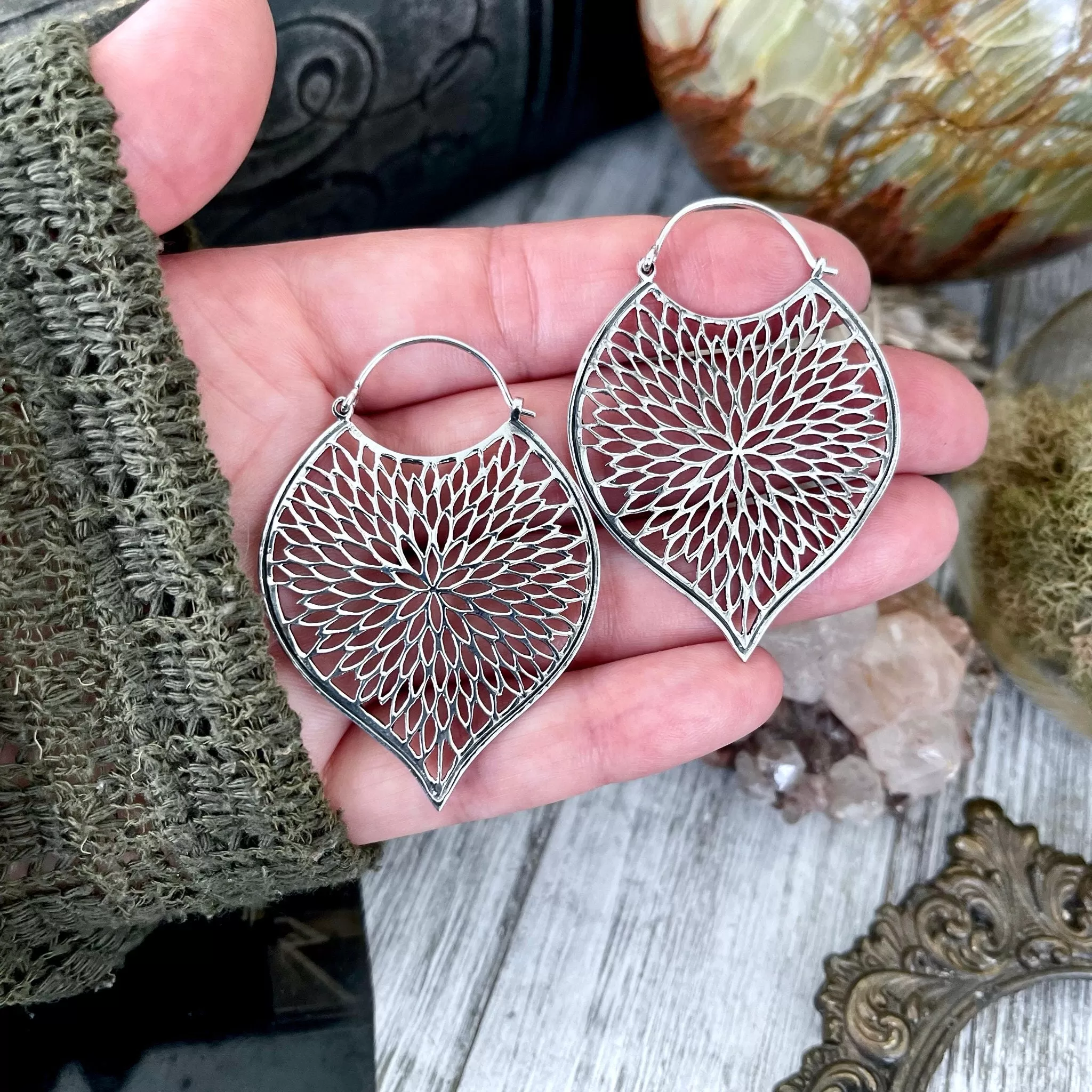 Large Sterling Silver Petal Cutout Earrings