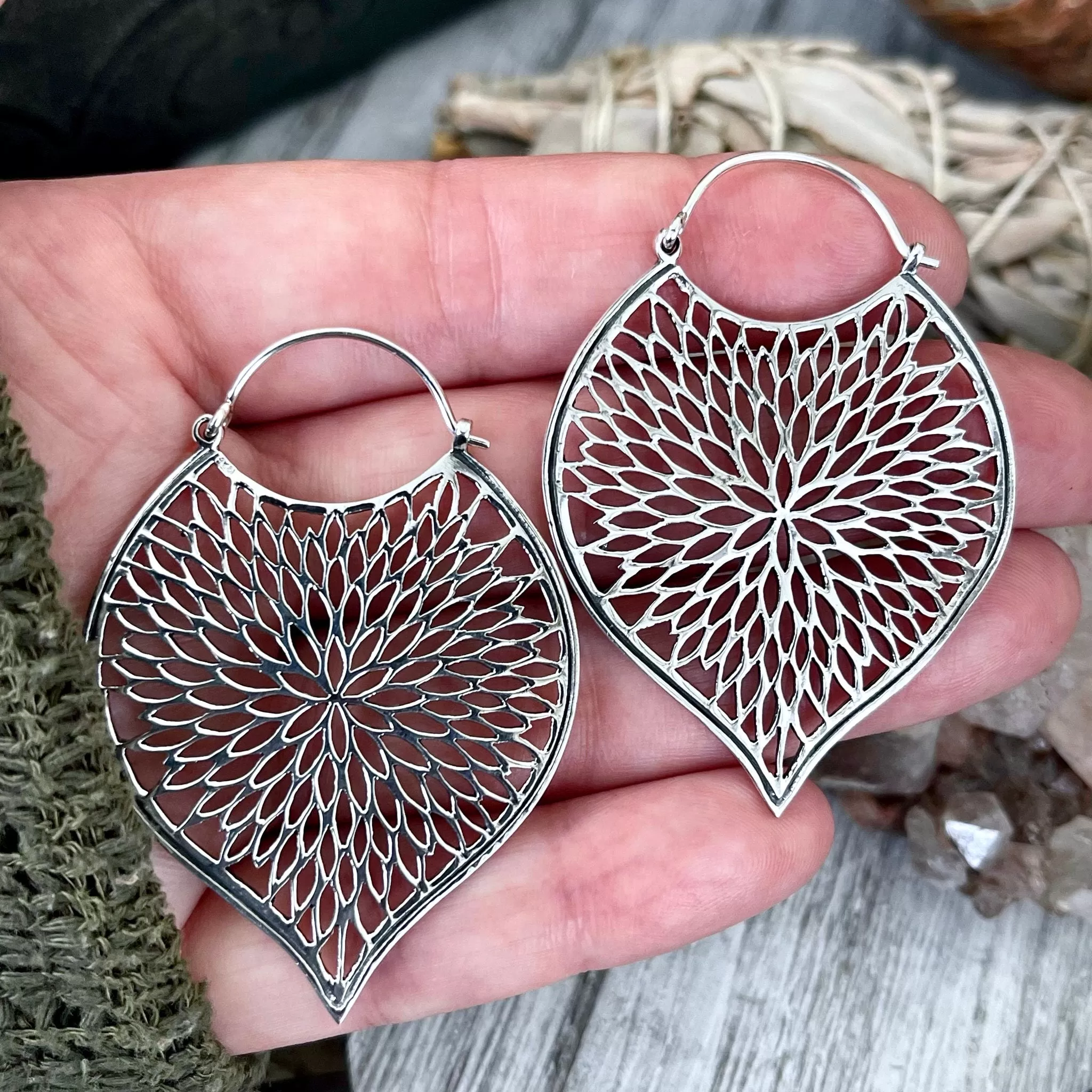 Large Sterling Silver Petal Cutout Earrings