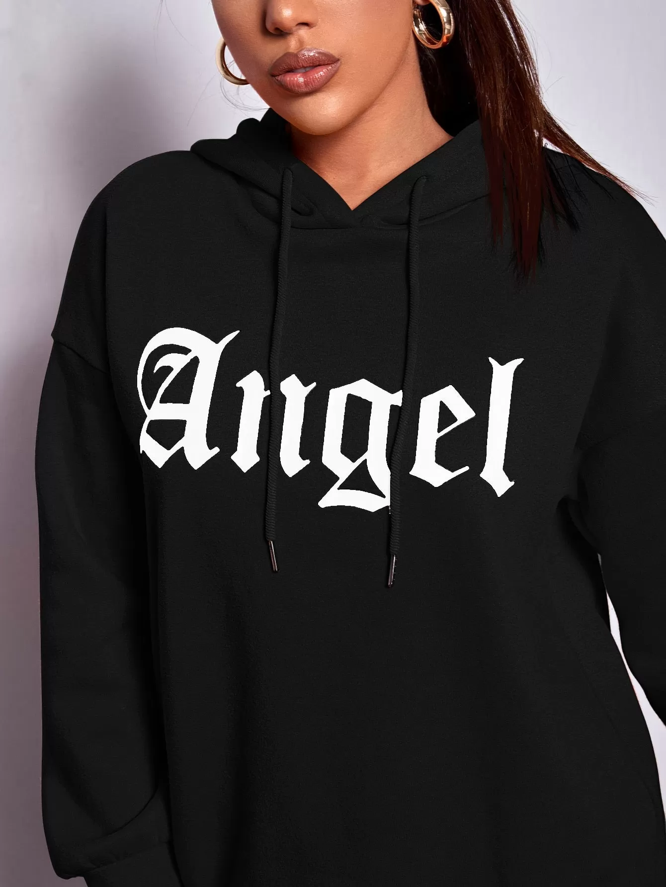 Letter Graphic Drawstring Hooded Sweatshirt Dress