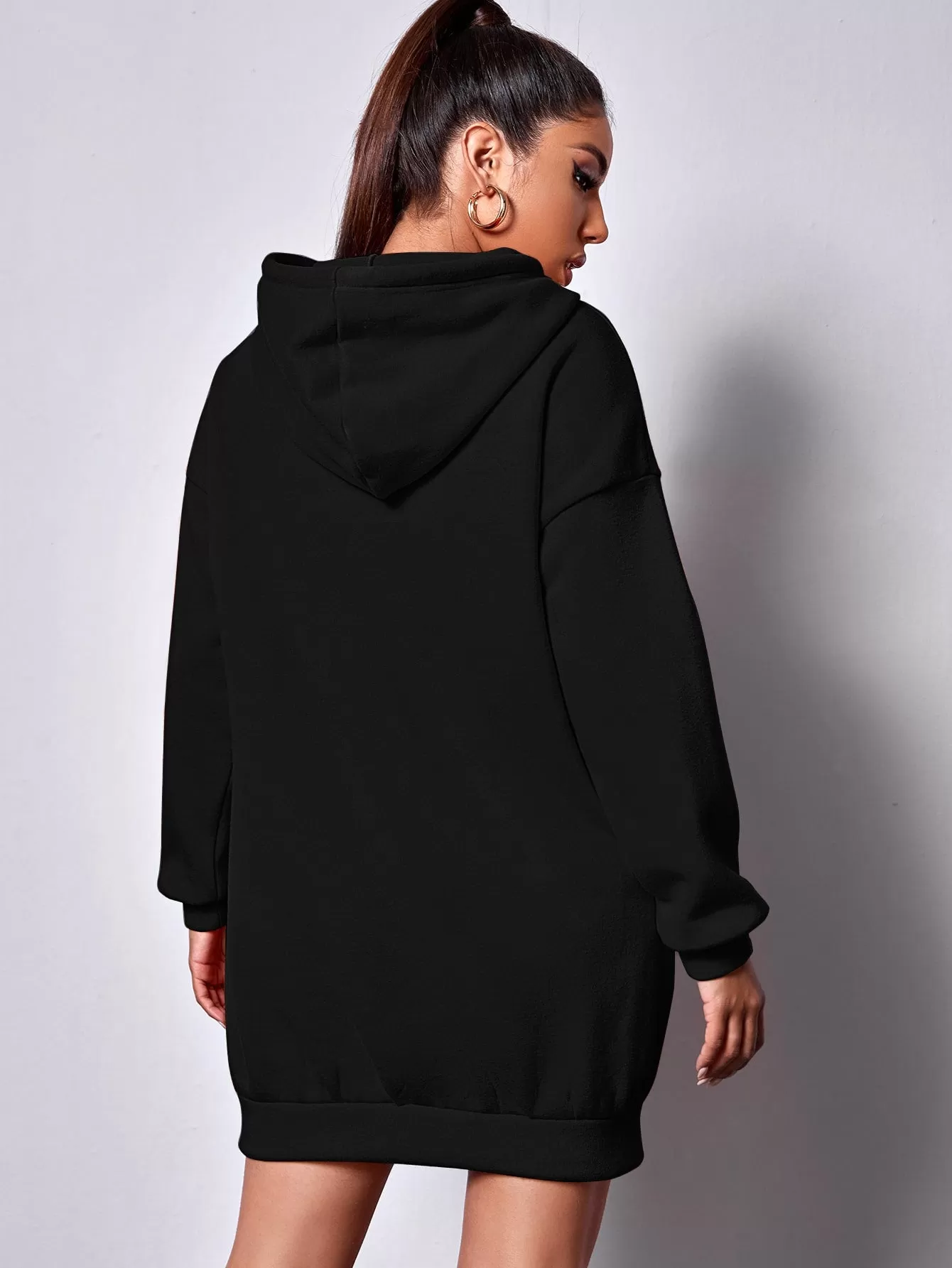 Letter Graphic Drawstring Hooded Sweatshirt Dress