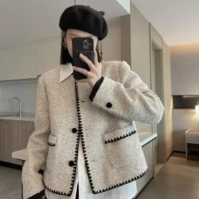 Light Grey Cropped Tweed Jackets Women