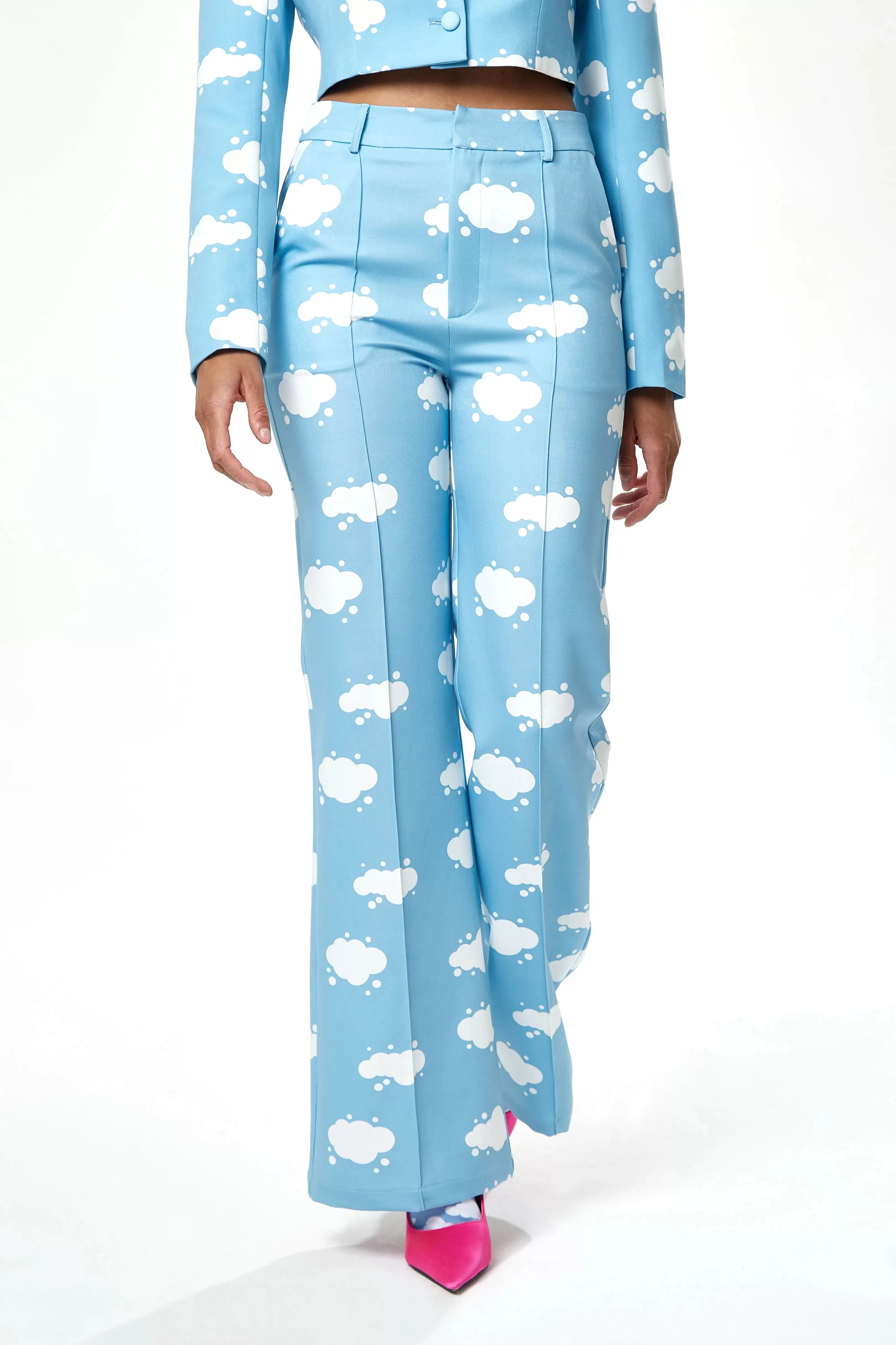 Liquorish Cloud Print Suit Trousers In Blue