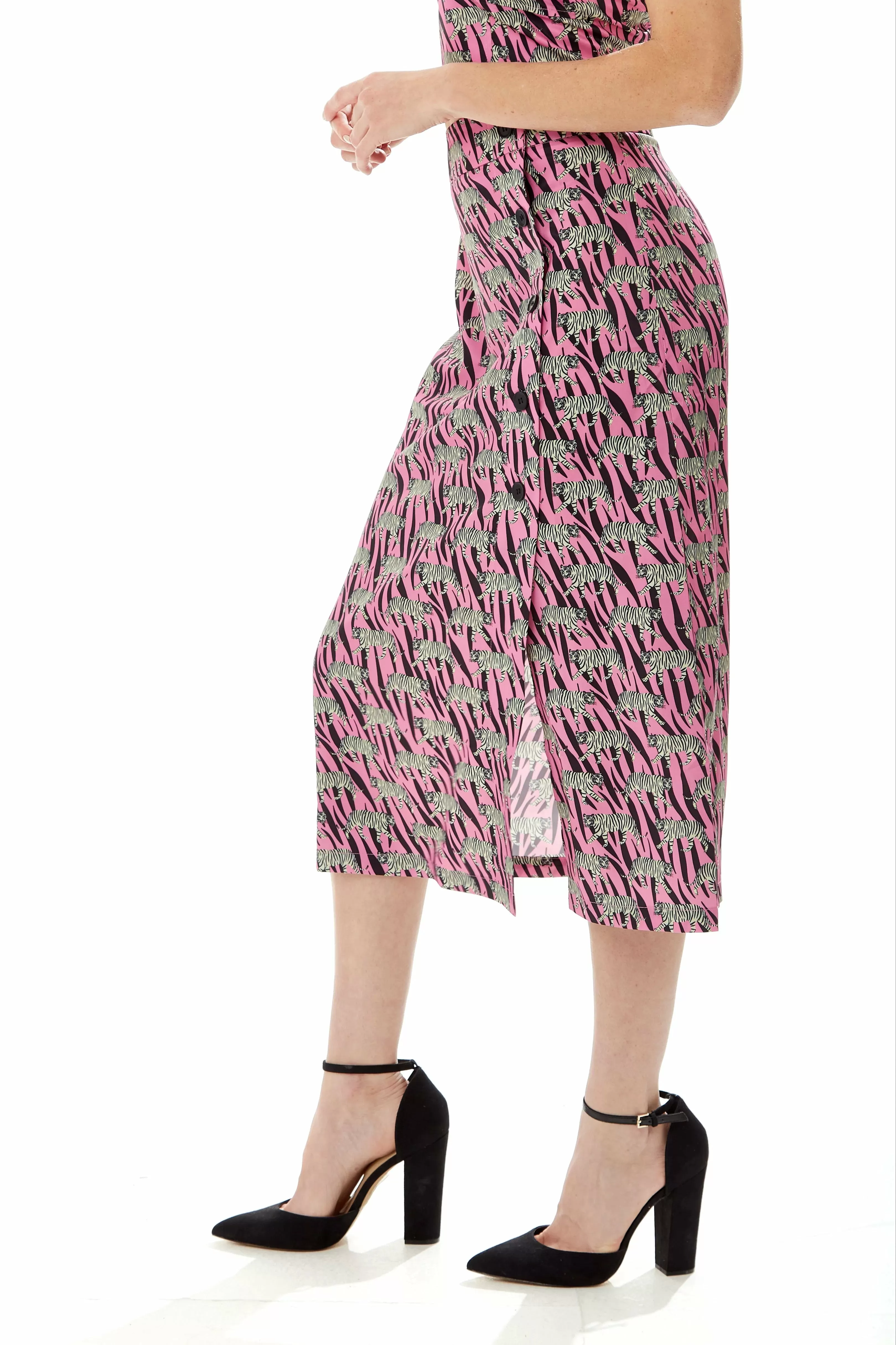 Liquorish Mixed Animal Print Midi Skirt In Purple