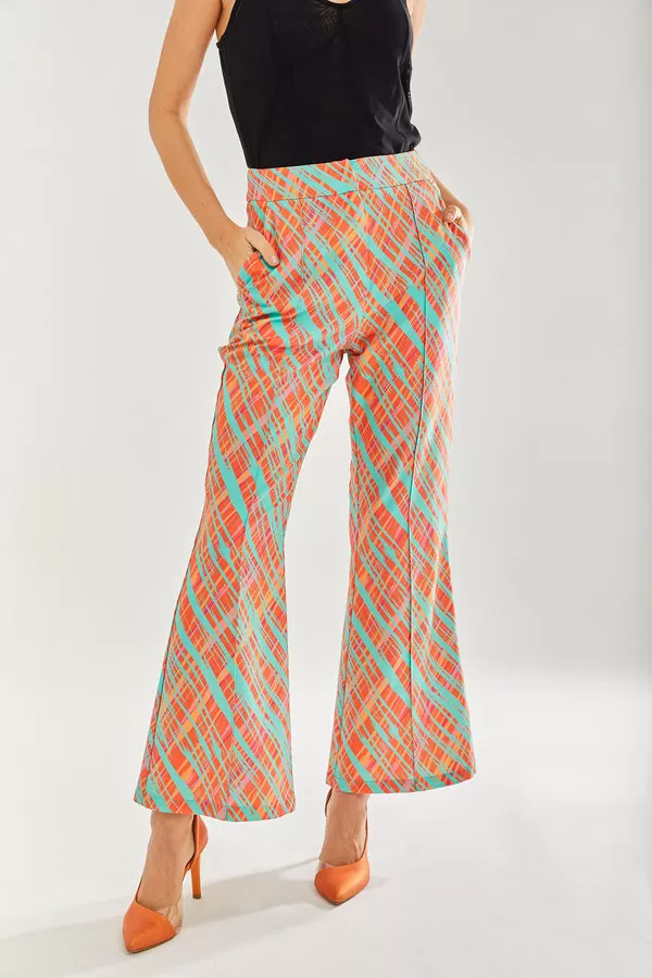 Liquorish Orange Scribble Flare Trousers