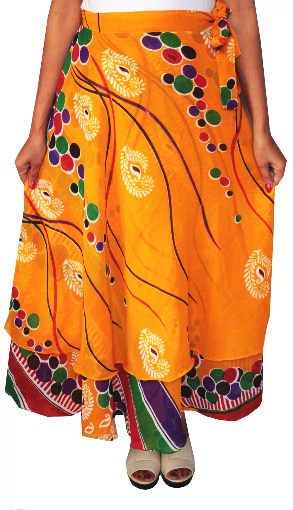 Long Beach Wrap Indian Skirt Womens India Clothes (Orange)