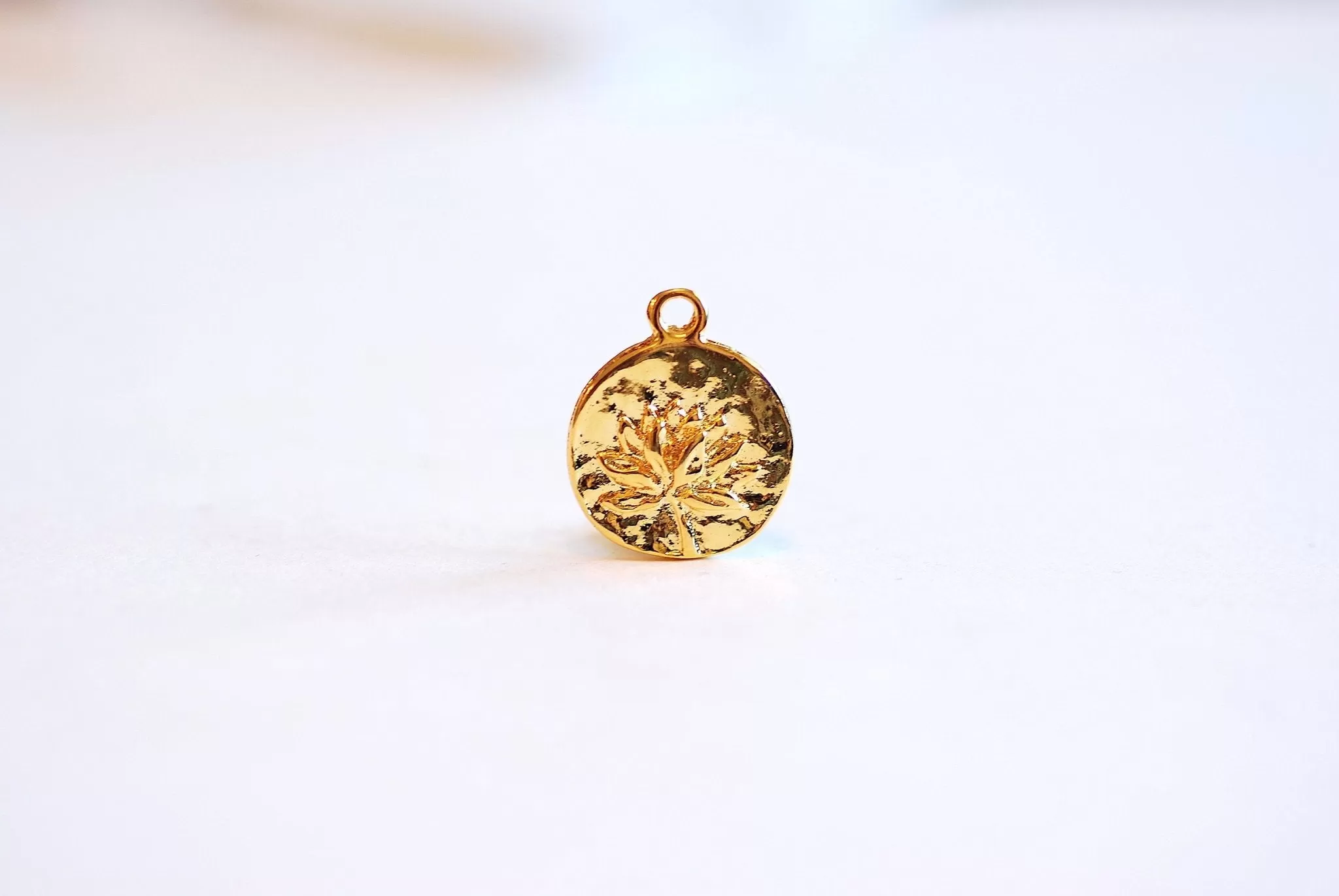 Lotus Disc Wholesale Vermeil Gold Charm- 22k Gold plated 925 Sterling Silver, Lotus Flower Charm, Circle Round Disc, Yoga Charm, Dandelion Charm, 405