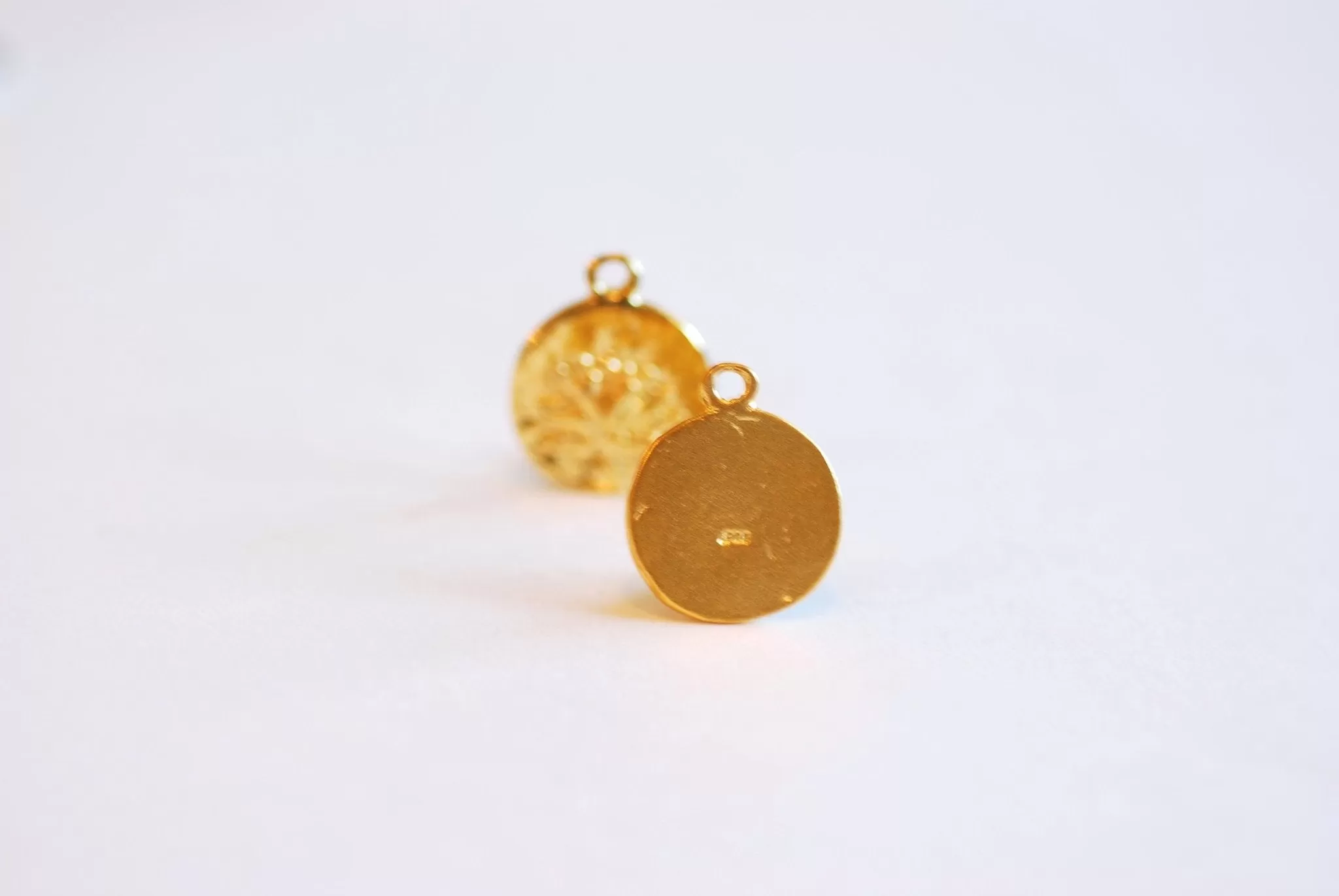 Lotus Disc Wholesale Vermeil Gold Charm- 22k Gold plated 925 Sterling Silver, Lotus Flower Charm, Circle Round Disc, Yoga Charm, Dandelion Charm, 405