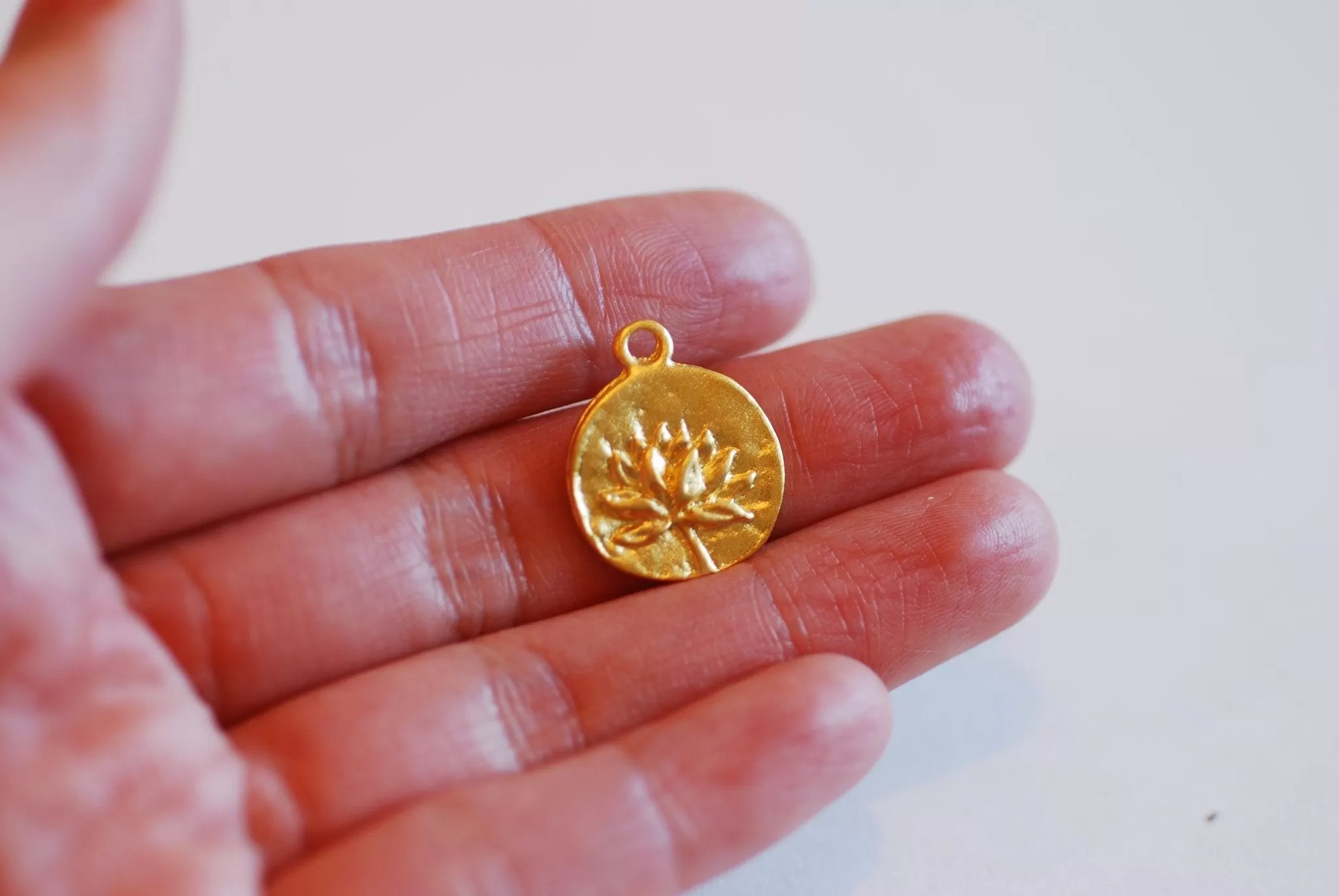 Lotus Disc Wholesale Vermeil Gold Charm- 22k Gold plated 925 Sterling Silver, Lotus Flower Charm, Circle Round Disc, Yoga Charm, Dandelion Charm, 405