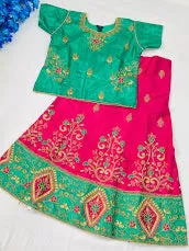 Lovely Green Color Heavy Embroidery Satin Silk Girls Lehenga Choli With Dupatta