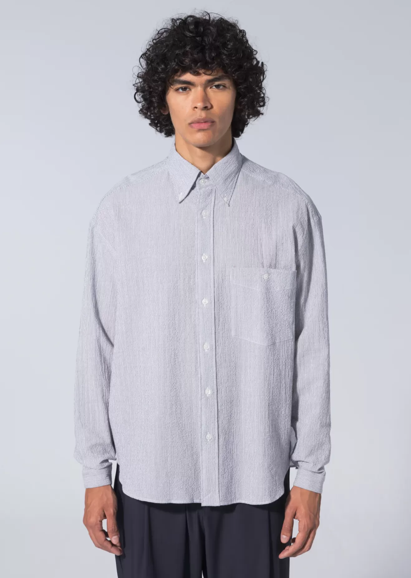 L/S Baggy Seersucker Stripe Button Down