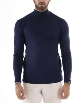 Maglioncino Uomo Maglia Maniche Lunghe Mezzo Collo Elastico Tinta Unita Blu GIOSAL-M2568A