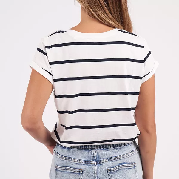 Manly Vee Tee - White   Navy Stripe