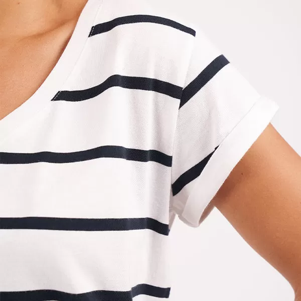 Manly Vee Tee - White   Navy Stripe