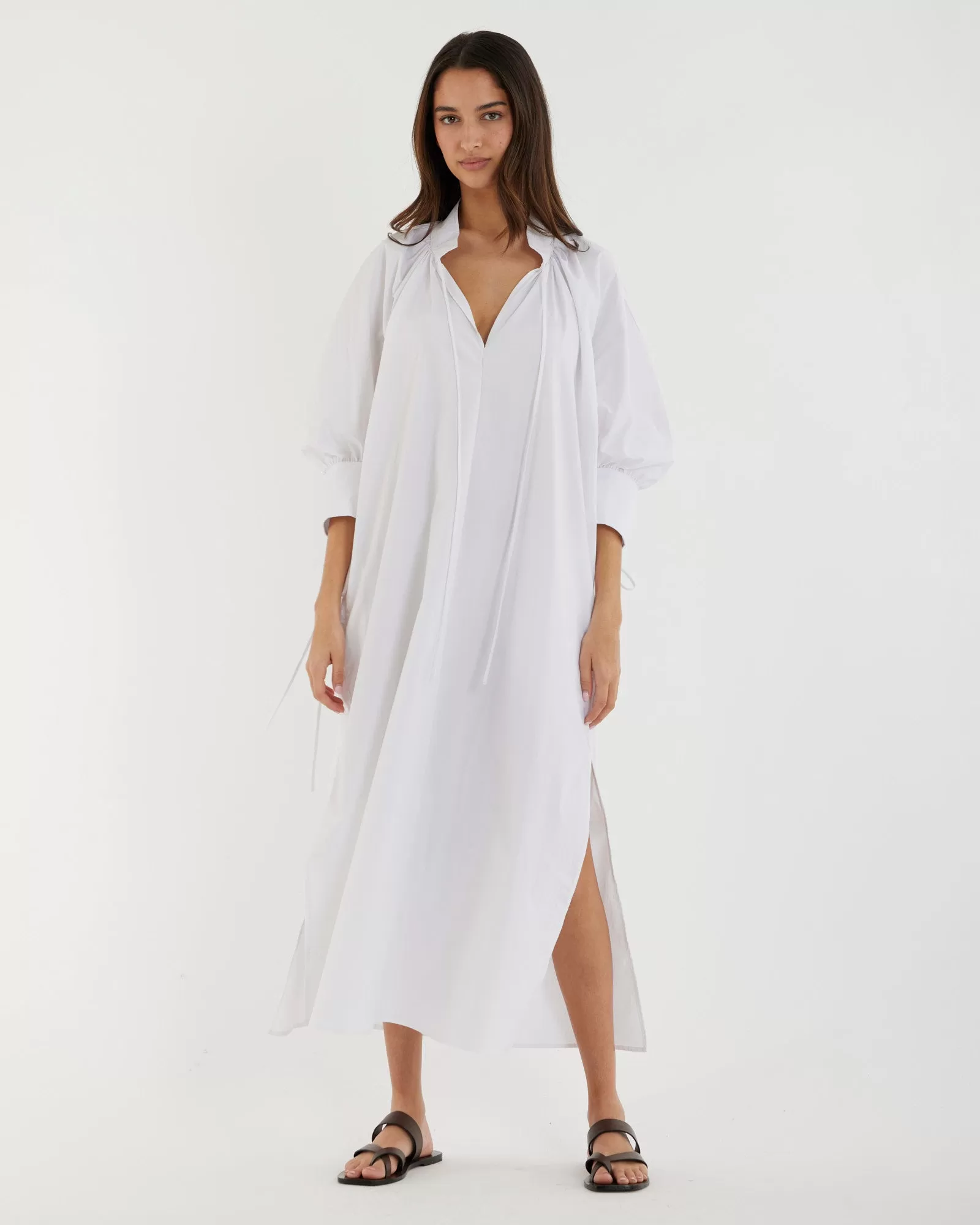 Marie Poplin Tie Dress - White