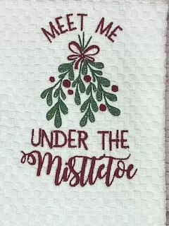 Meet me Under the Mistletoe Embroidered Kitchen Hand Towel