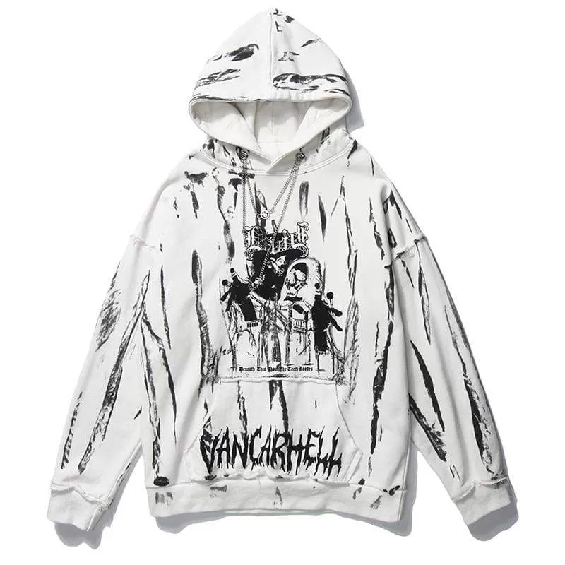 Men Hip Hop Hoodie Sweatshirt Gothic Horror Skull Print Punk Chain High Street Hipster Baggy Hooded Pullover Streetwear