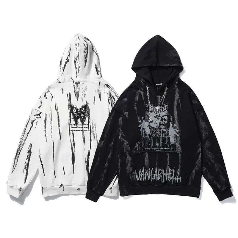 Men Hip Hop Hoodie Sweatshirt Gothic Horror Skull Print Punk Chain High Street Hipster Baggy Hooded Pullover Streetwear