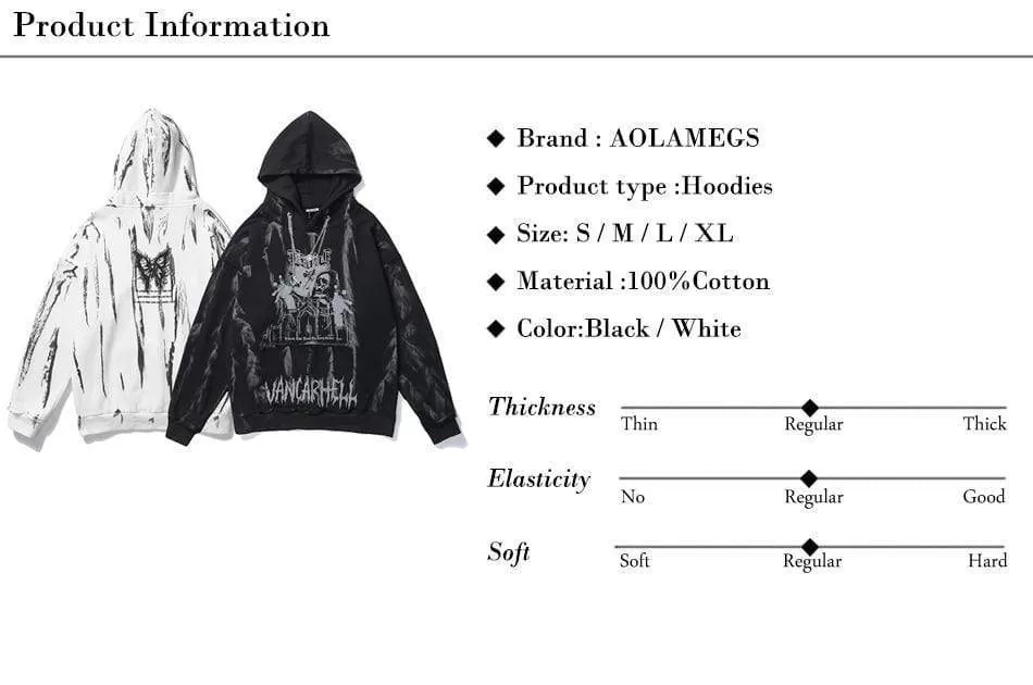 Men Hip Hop Hoodie Sweatshirt Gothic Horror Skull Print Punk Chain High Street Hipster Baggy Hooded Pullover Streetwear