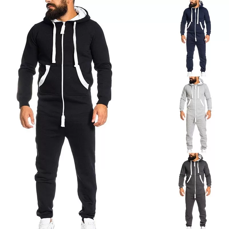 Men Running Sets Thickening Sports Jumpsuit Hoodie Outdoor Suit