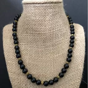 Men's Black Onyx and Gold Beaded Necklace