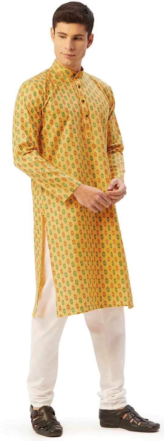 Men's Cotton Kurta Pyjama Evening Wear India Apparel (Musturd)