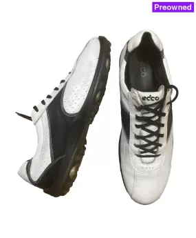 Men’s Ecco Hydomax Cleated Golf Shoe • White/Black Leather • Size 45