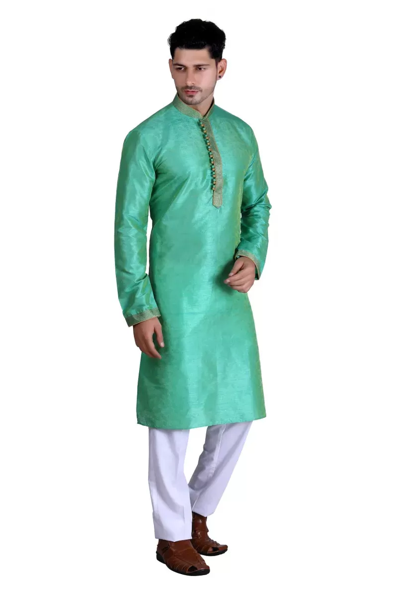 Men's Embroidered Pure Silk Kurta Pajama Set