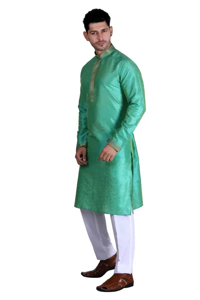 Men's Embroidered Pure Silk Kurta Pajama Set