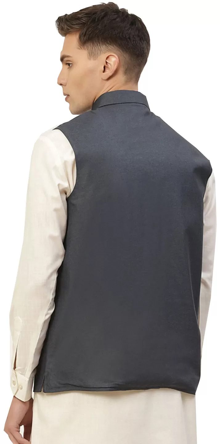 Men's Sleeve Less Cotton Nehru Jacket Traditional India Waistcoat (Blue)