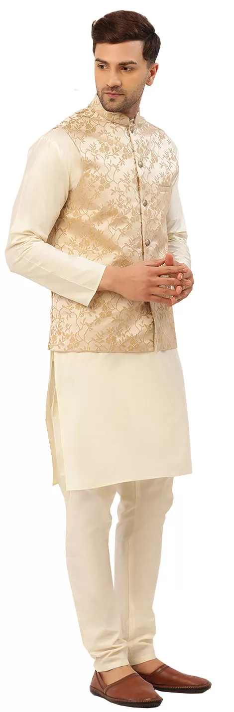 Men's Sleeveless Traditional Indian Closed Neck Waistcoat (Beige)