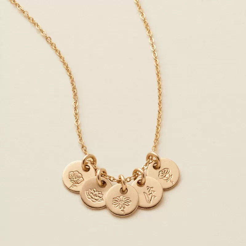 Mini Birth Flower Stacker Necklace | 1/4 Disc