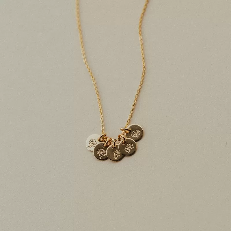 Mini Birth Flower Stacker Necklace | 1/4 Disc