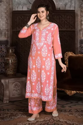 Mohini Peach Chikankari Co-ord Set