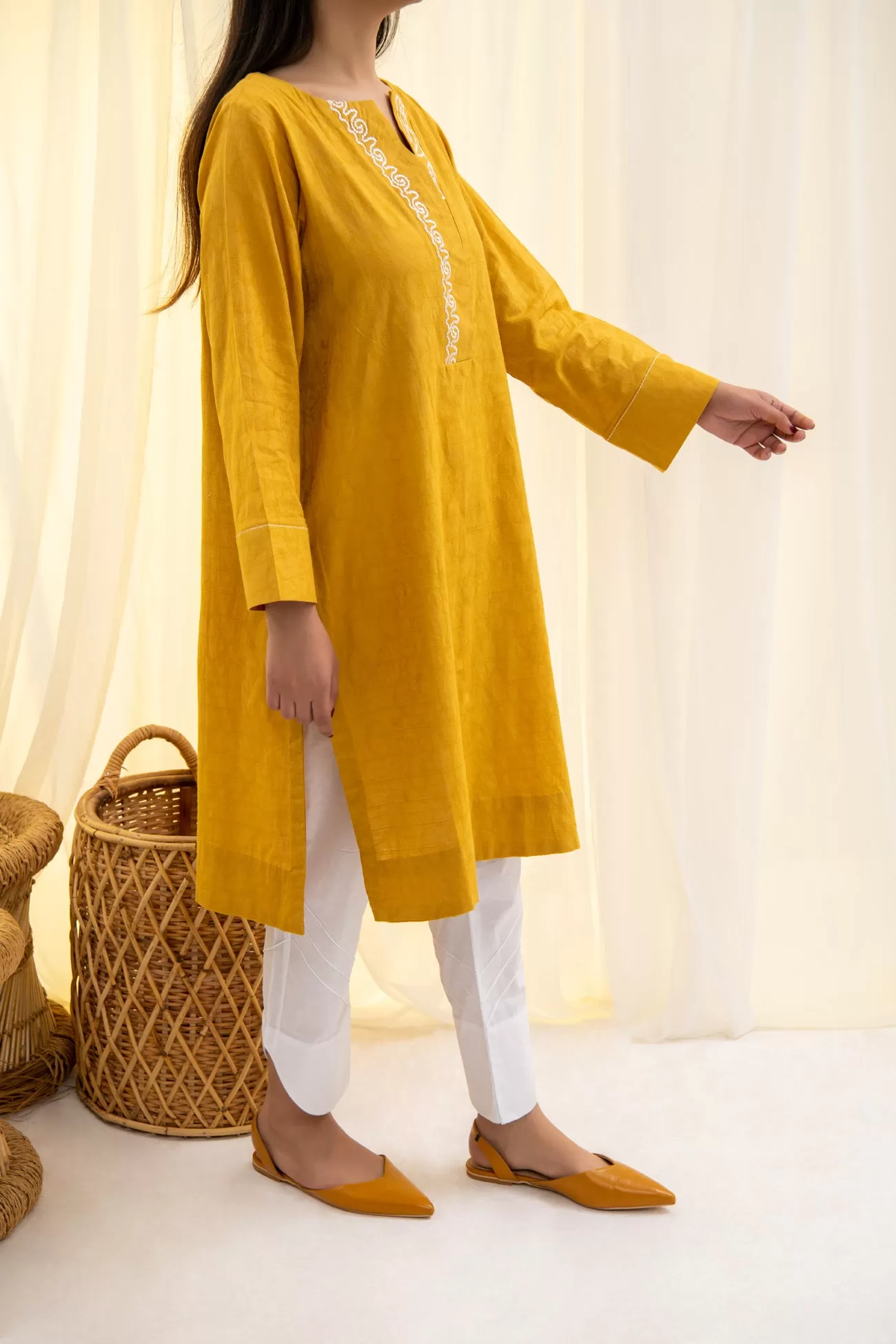 MUSTARD EMBROIDERD KURTA