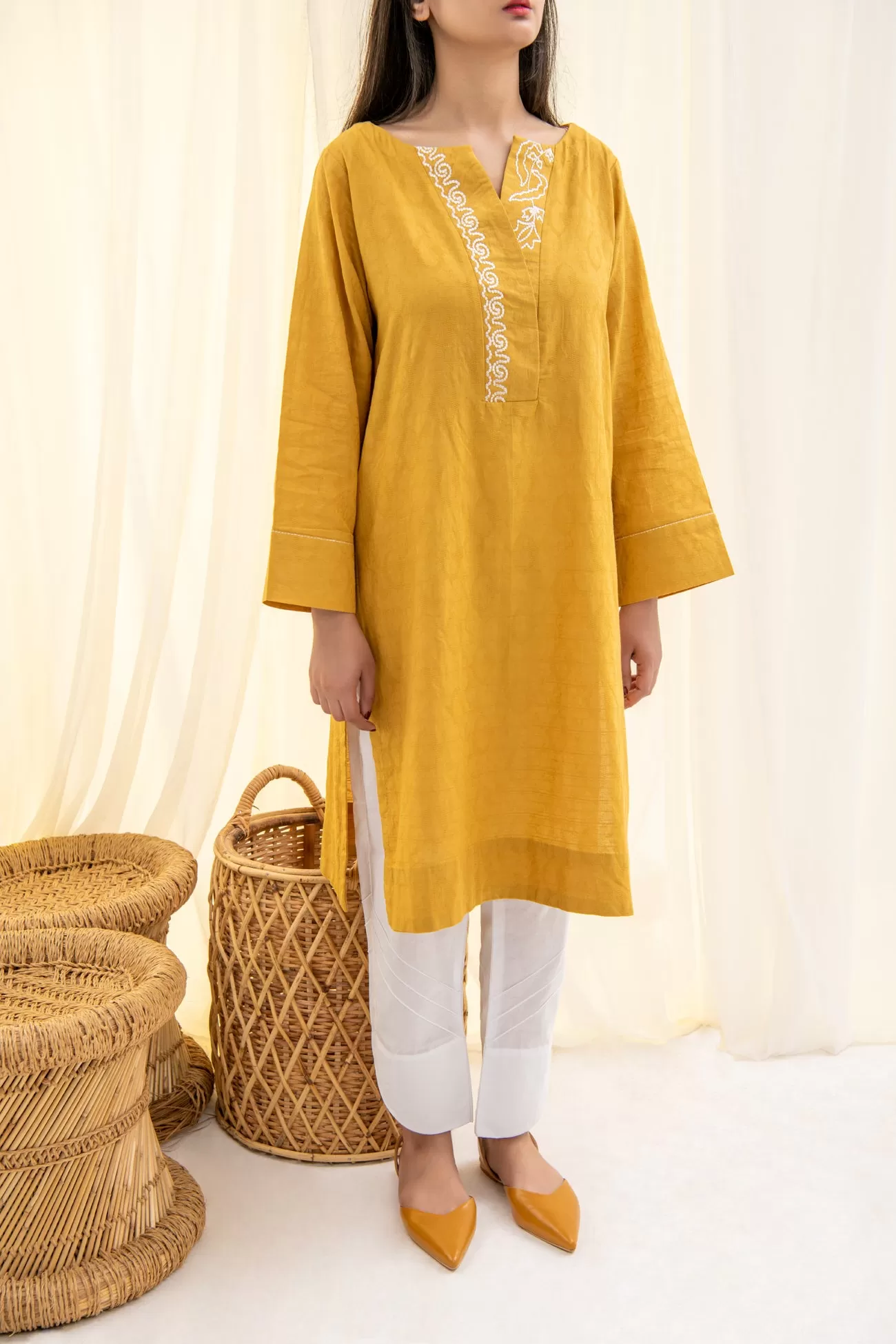 MUSTARD EMBROIDERD KURTA