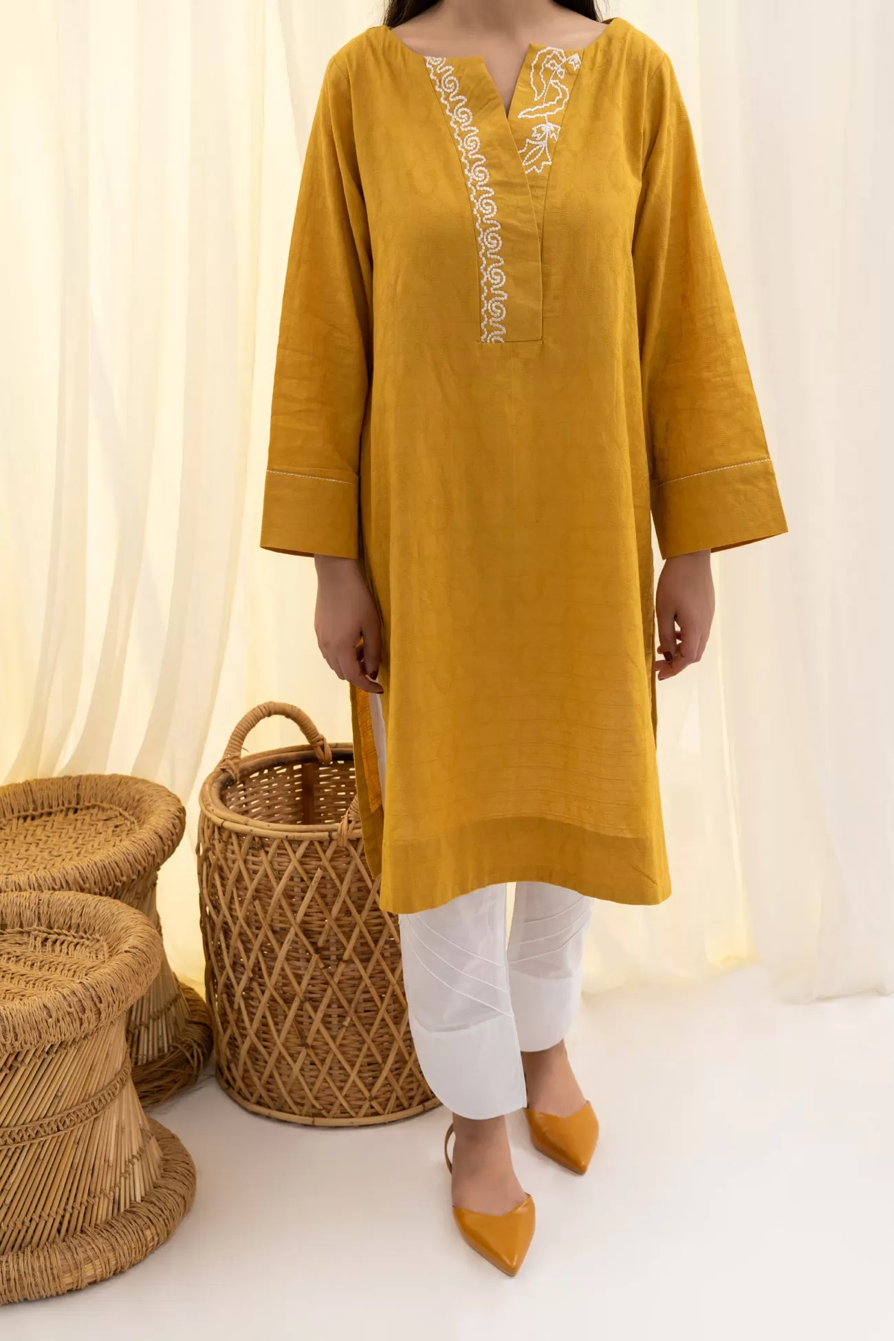 MUSTARD EMBROIDERD KURTA