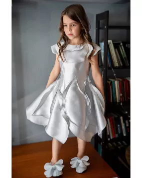 NIKOLIA Beautiful Madness Divine Taffeta Petal Dress in Silver