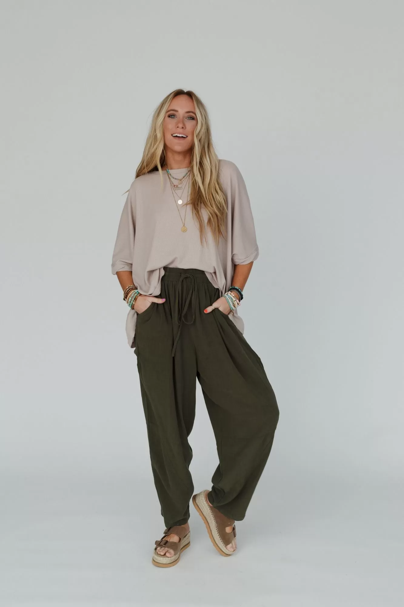 Nomadic Nature Drawstring Harem Pants - Moss