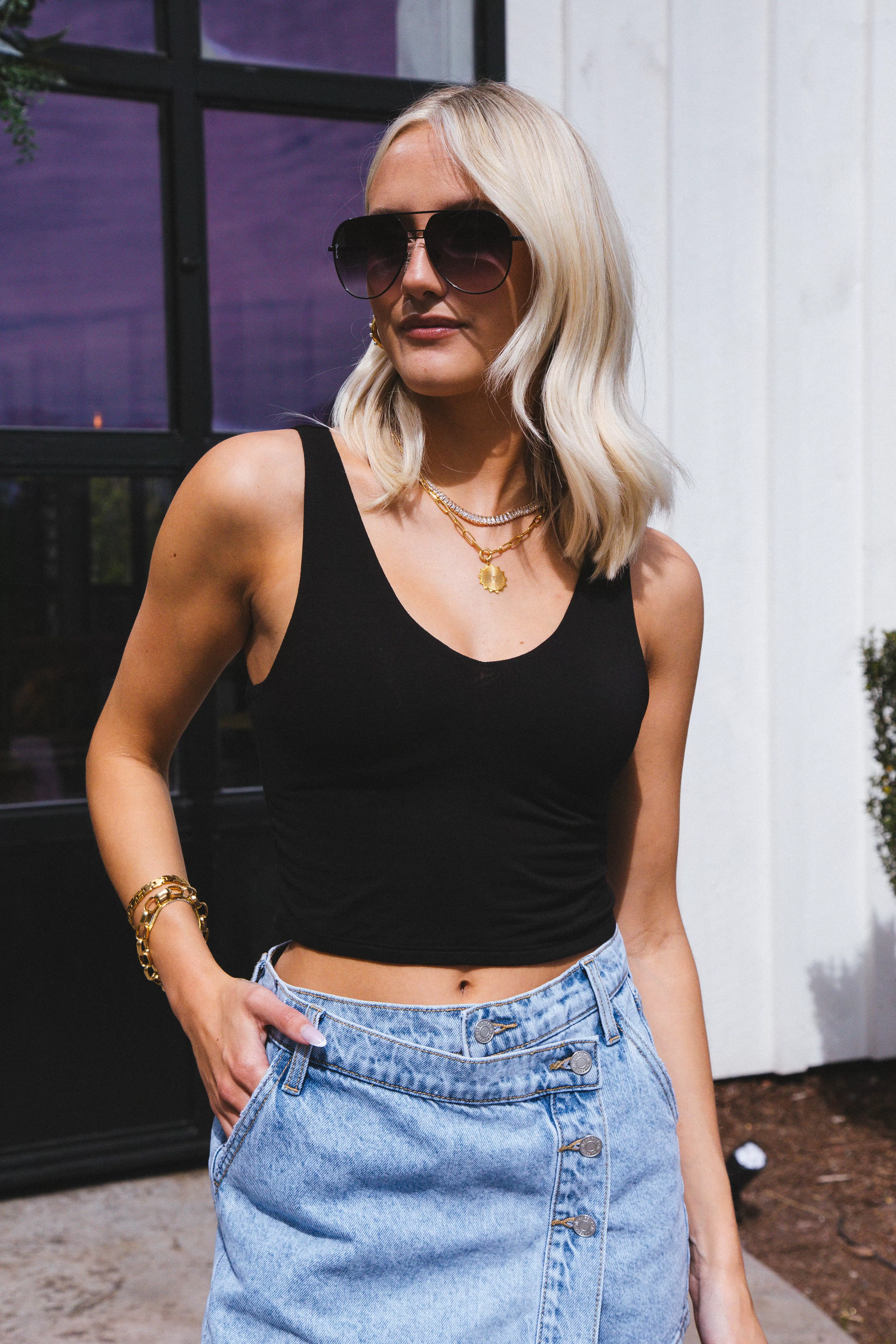 Nora Cropped Tank Top, Black