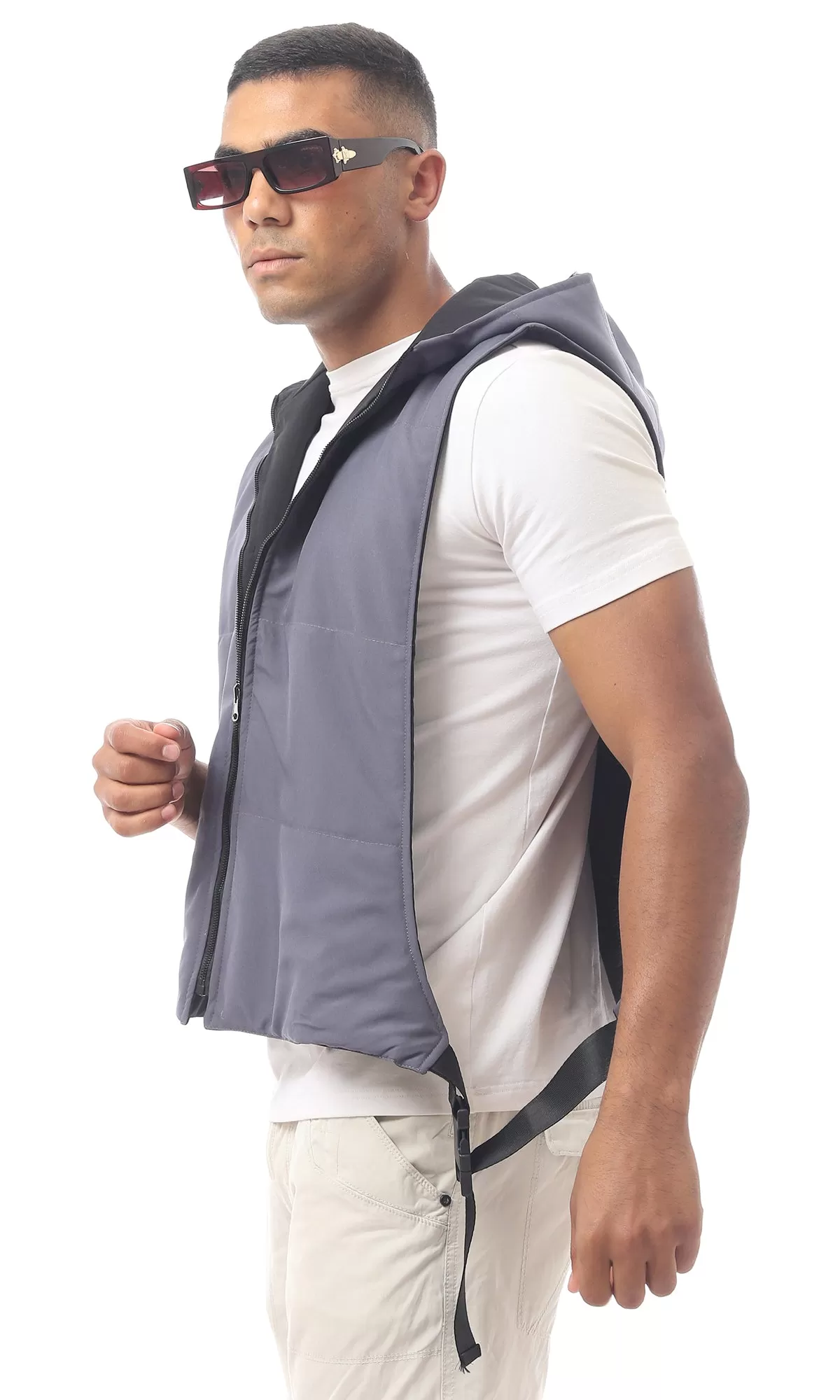 O173708 Dark Grey Double Faced Fly Zip Vest