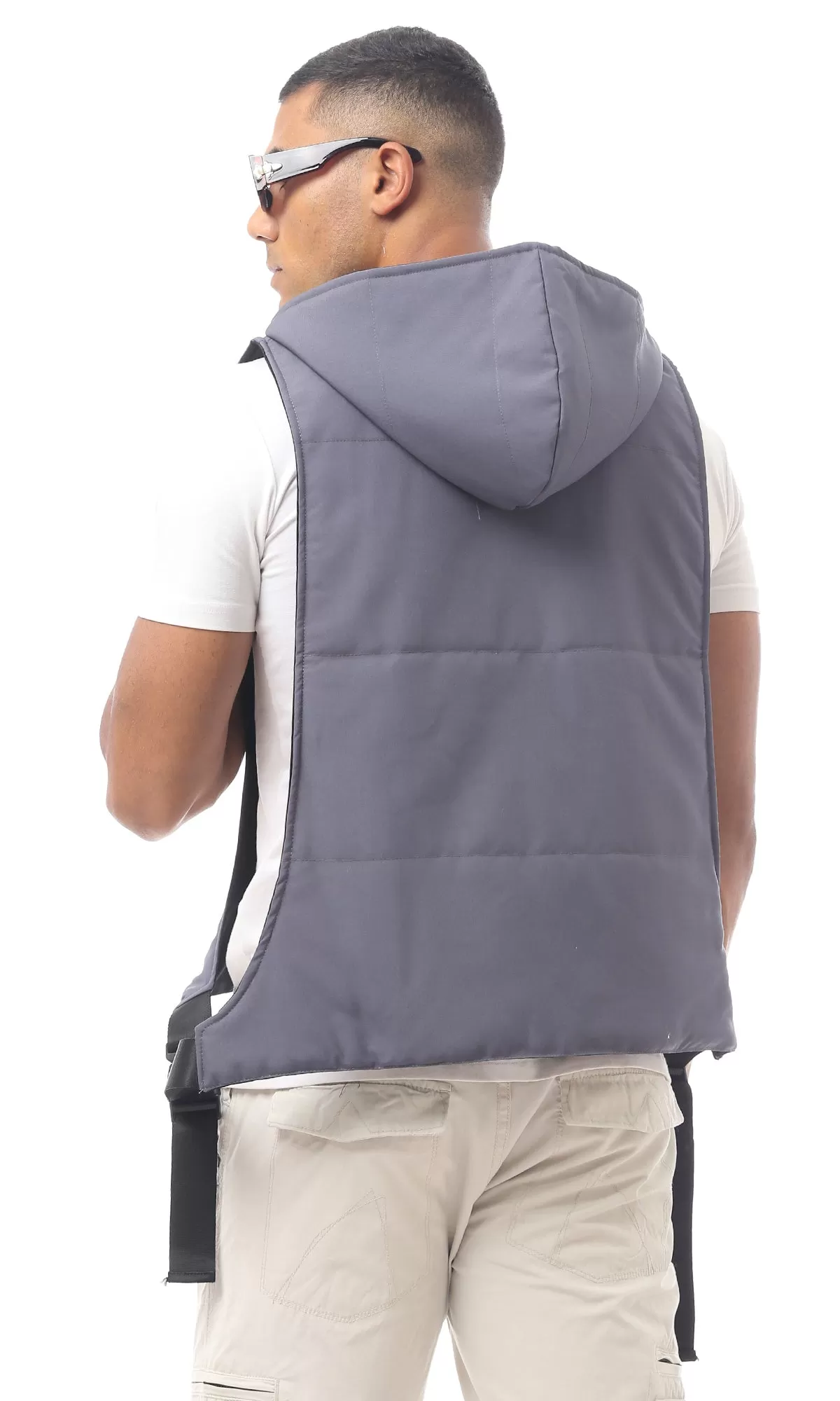 O173708 Dark Grey Double Faced Fly Zip Vest