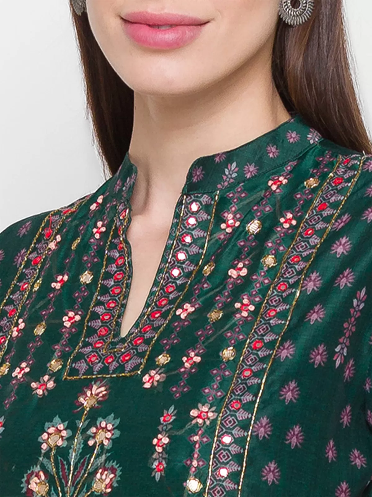 Odette Green Chanderi Silk Stitched Kurta Set for Women