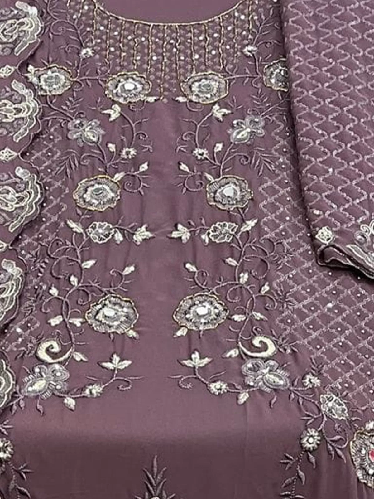 Odette Mauve Georgette Embroidered Semi stitched Kurta Set For Women