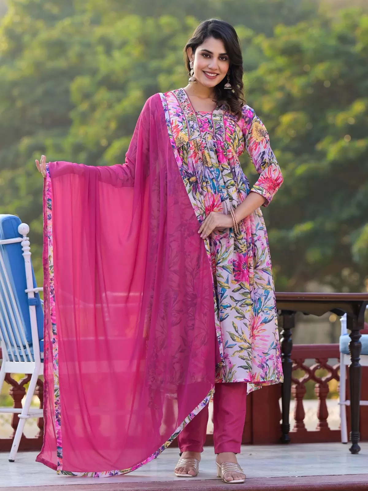 Odette Multicolor Printed Georgette Stitched Kurta Set For Women