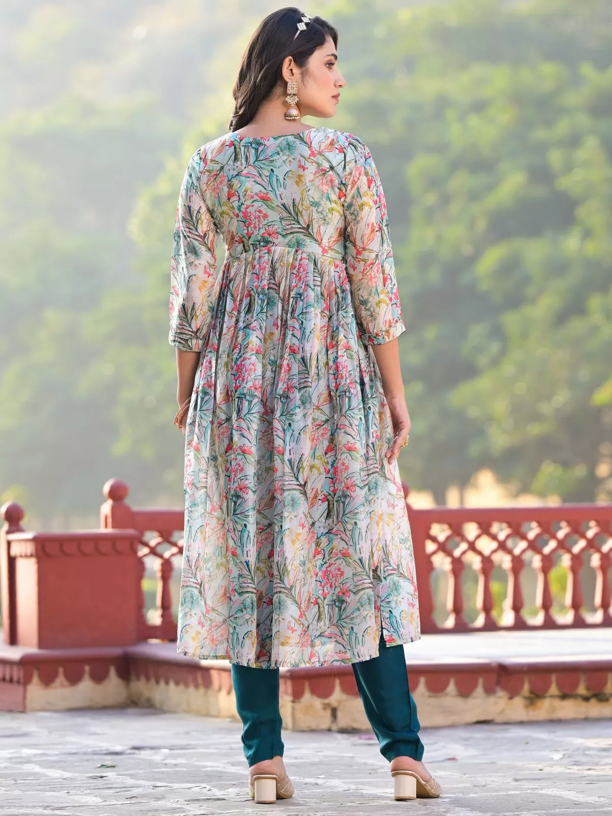 Odette Multicolor Printed Georgette Stitched Kurta Set For Women