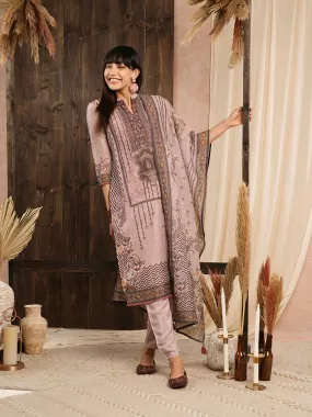 Odette Peach Chanderi Silk Printed Stitched Kurta Set for Women